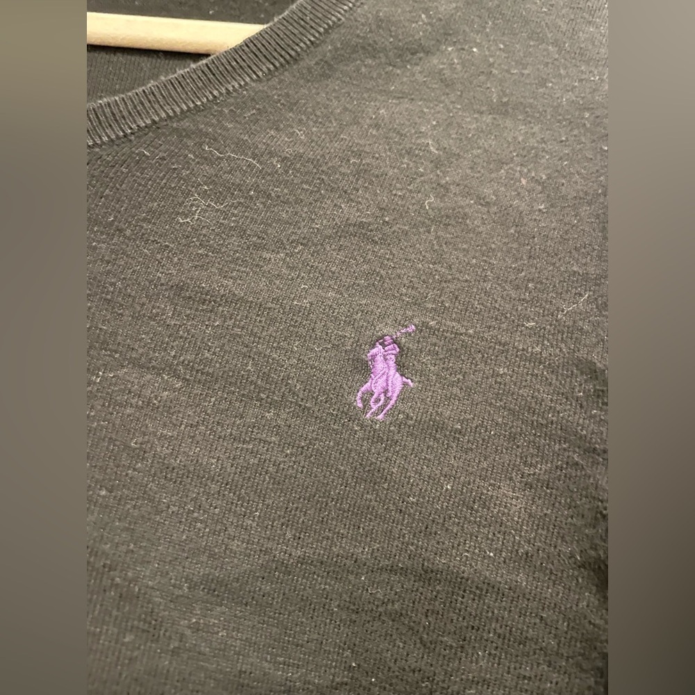 POLO Ralph Lauren Purple Label Black V Neck Sweater Pima Cotton - Picture 2 of 4